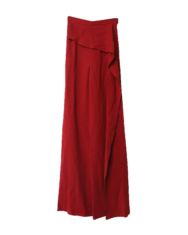 Roland Mouret Straight-Leg Pants With Flutter Trim In Red Polyester