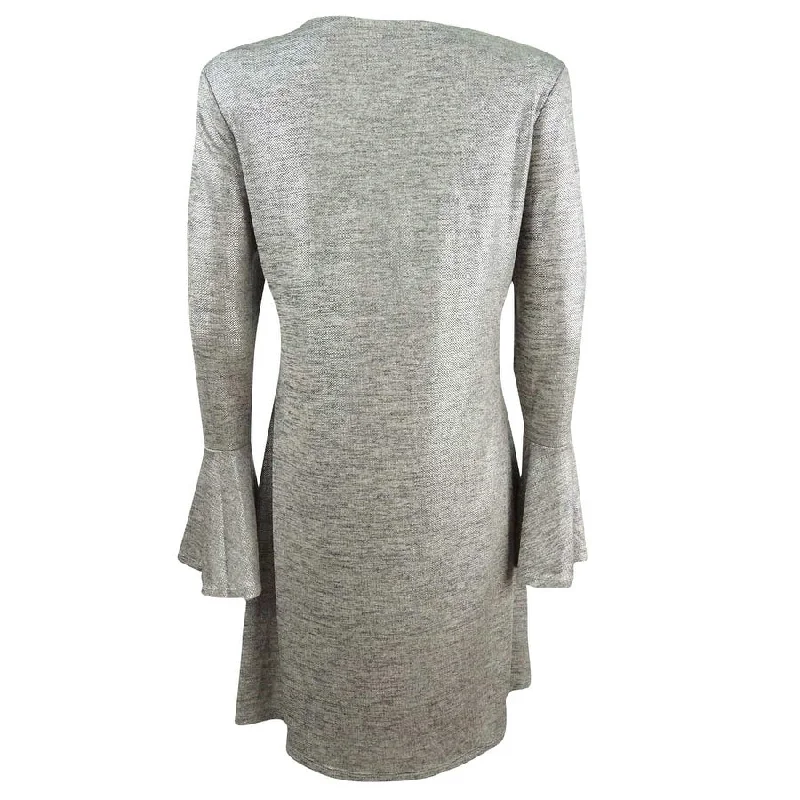 Connected Women's Bell-Sleeve Metallic Shift Dress