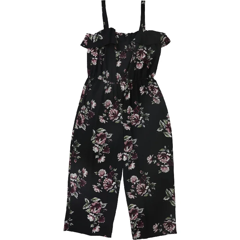 No Boundaries Womens Floral Jumpsuit, Black, 3XL