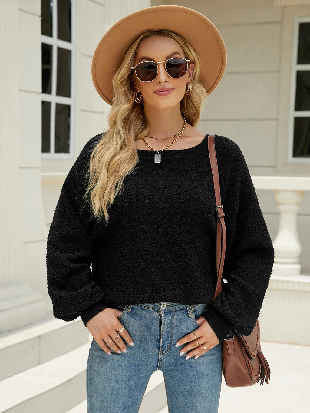 CLASSY LONG SLEEVE ROUND NECK KNITTED LOOSE SWEATER