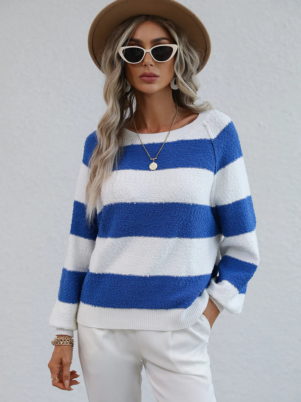 CLASSY SPLICED STRIPED PULLOVER LOOSE SWEATER