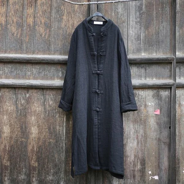 2020 Autumn Cotton Linen Vintage Women Trench Coats Long Section Trench Coats