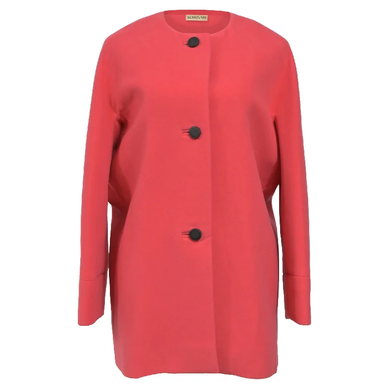 Balenciaga Single-Breasted Coat in Pink Wool