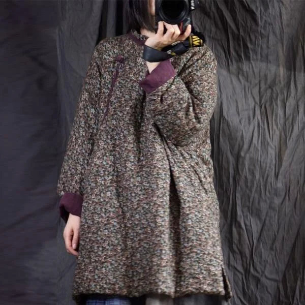 Cotton Linen Retro Print Plate Buckle Thick Warm Parkas 2020 Winter All-match Women Coat