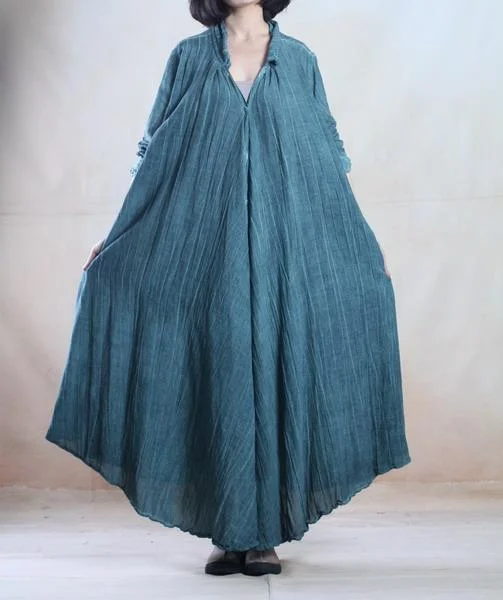 Green spring linen coat maxi dress causal caftan