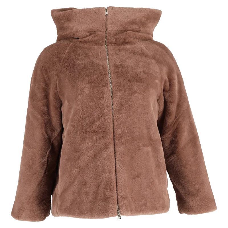 Herno Faux Fur Hooded Jacket in Brown Polyester