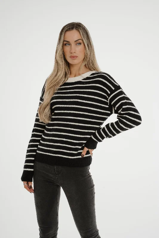 Julia Bow Stripe Jumper In Black Mix