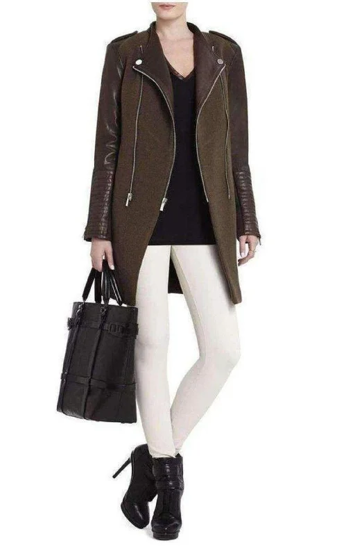 Julia Contrast Leather Sleeves Coat