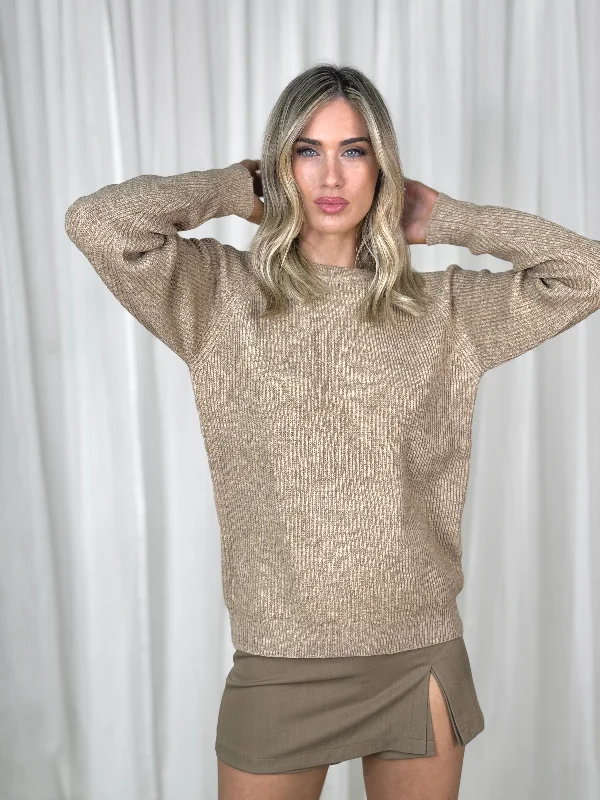 Kiera Ribbed Jumper In Taupe