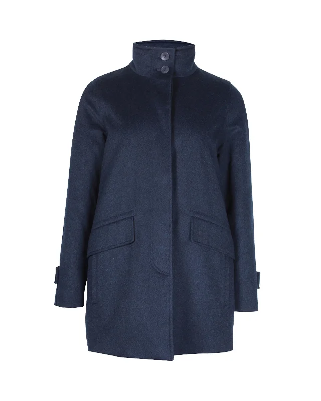 Loro Piana Funnel-Neck Over Coat in Blue Cashmere