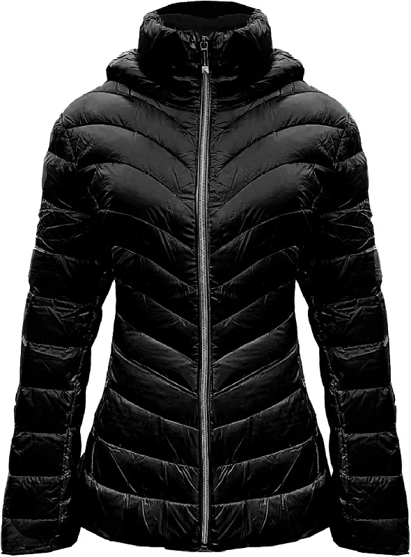 Michael Michael Kors Women's Down Chevron Packable Jacket, Black