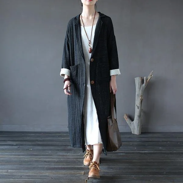 Winter Fashion Cotton Linen Long Women Trench Loose Coat