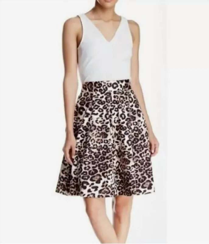 Animal Print Full A-Line Skirt In Ivory/brown