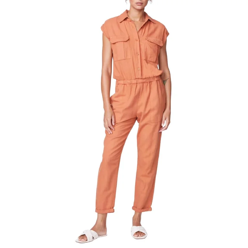 Cotton Twill Jumpsuit In Faded Rust