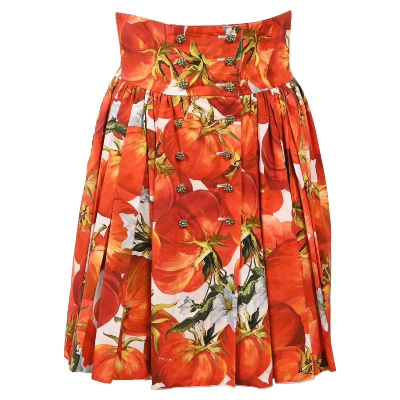 Dolce & Gabbana Tomato Print Skirt in Red Cotton