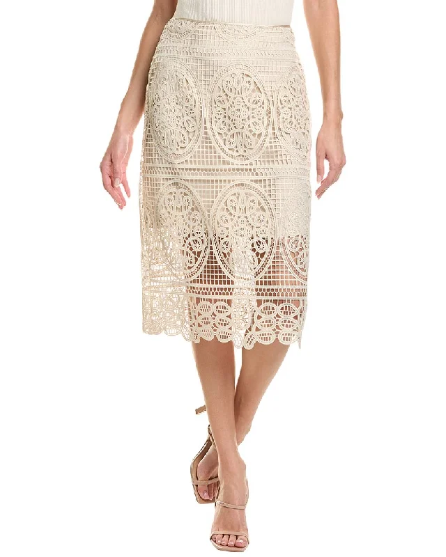 Elie Tahari Silk-Trim Lace Skirt