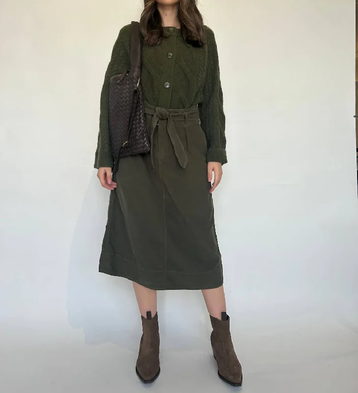 Kennedy Corduroy Tie Belt Skirt In Aloe