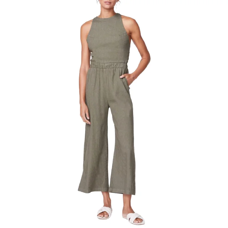 Linen Racer Jumpsuit In Army