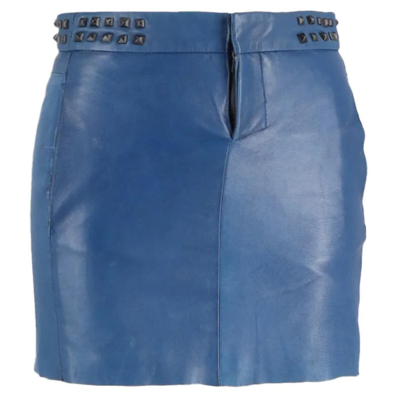 Maje Studded Mini Pencil Skirt in Blue Leather