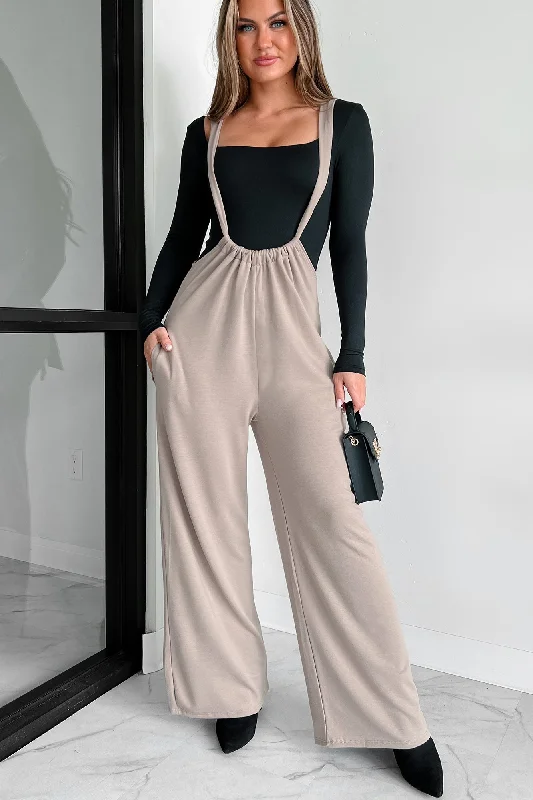 Message Received Wide Leg Suspender Jumpsuit (Mocha)