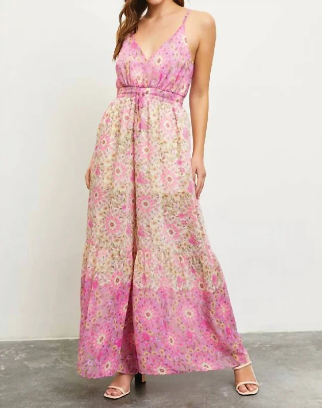 Power Of Flowers Printed Jumpsuit In Pink Floral