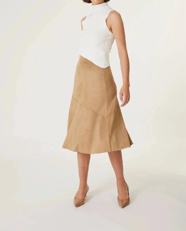 Roan Faux Suede Midi Skirt In Golden