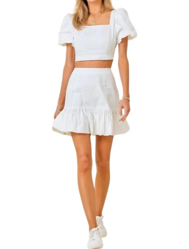 Ruffle Hem Skirt In White