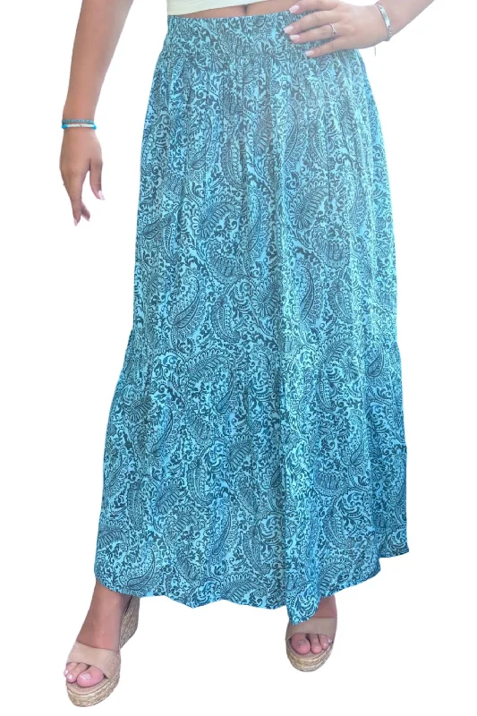 Willow Maxi Skirt In Blue Paisley