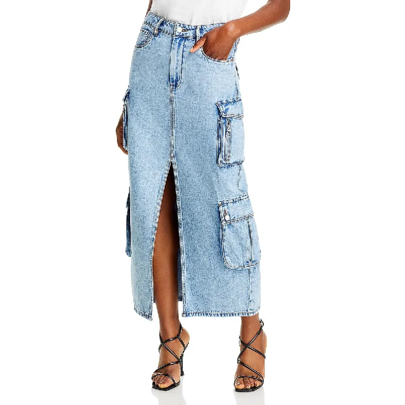 Womens Cargo Maxi Denim Skirt