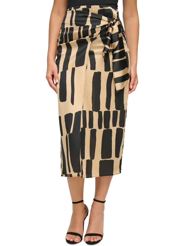 Womens Fau-Wrap Polyester Wrap Skirt