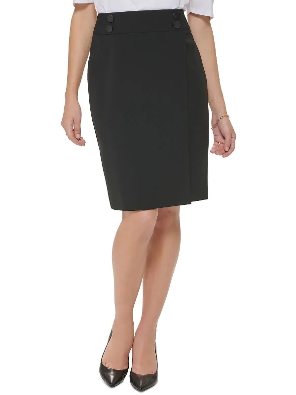 Womens Faux Wrap Above Knee Pencil Skirt