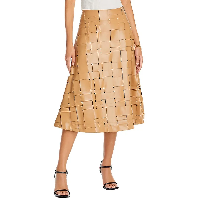 Womens Vegan Leather Midi Midi Skirt