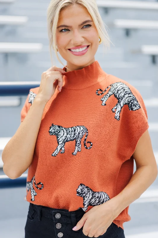 Look The Part Rust Orange Tiger Sweater