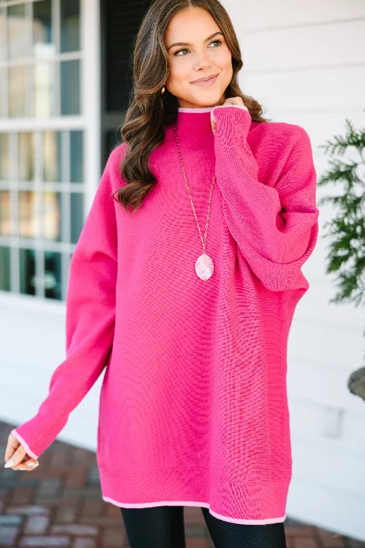 On The Line Hot Pink Mock Neck Sweater